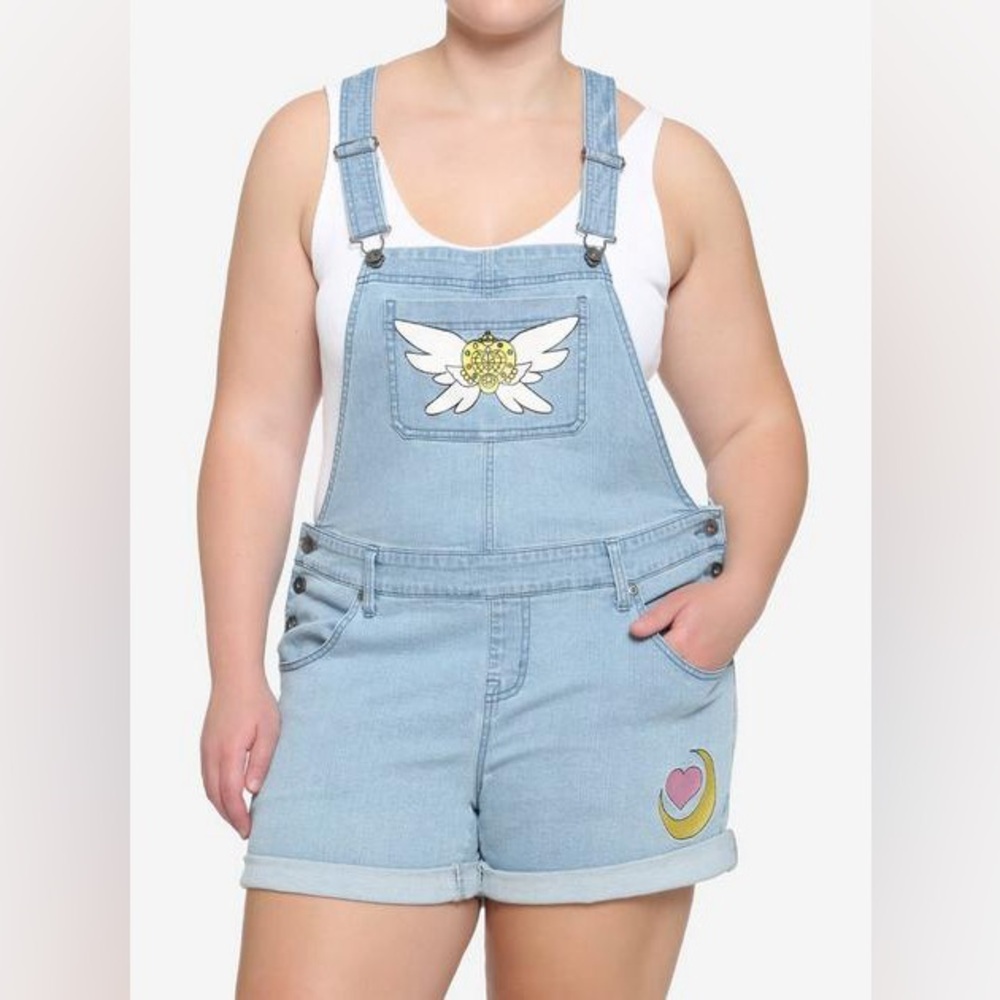 Hot Topic Sailor Moon Denim Overall Shorts Fashion Collection - Picture 1 of 7